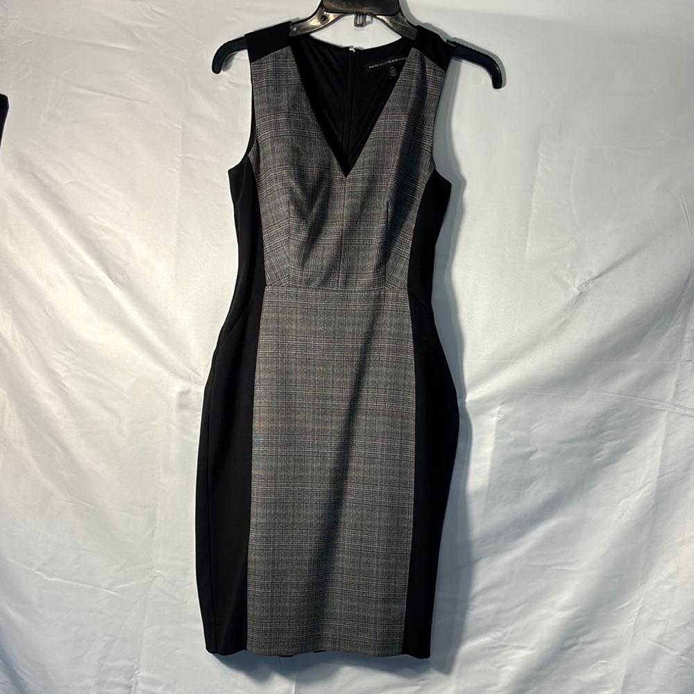 White House Black Market Gray and Black Midi Dress